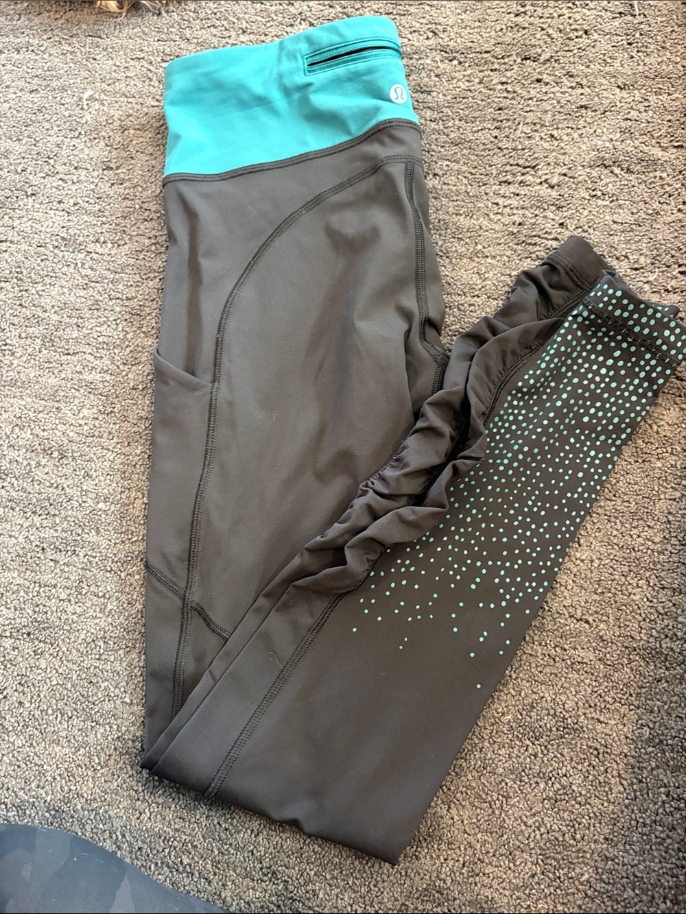 lululemon athletica Black Leggings with Teal Waistband and Teal Dot Accent